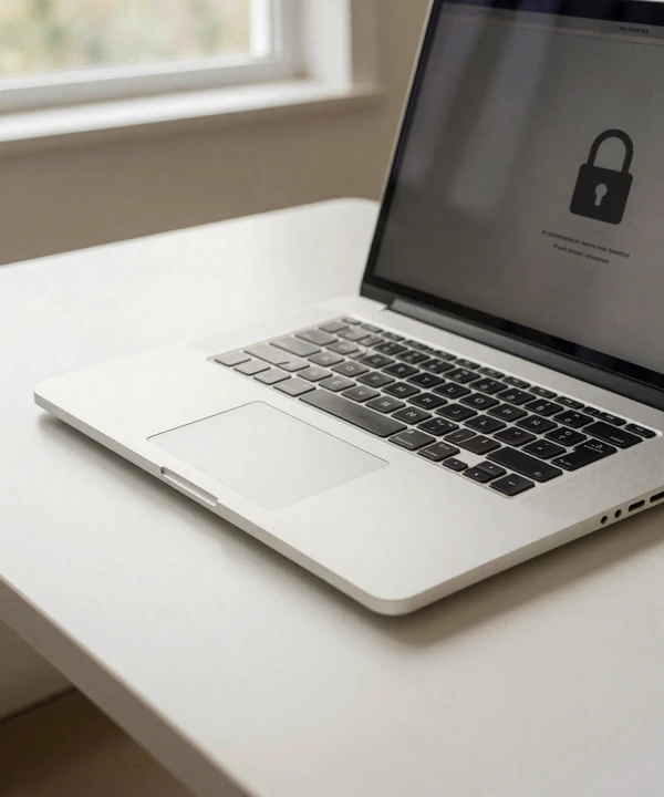 Modern laptop with a padlock icon on screen symbolizing secure online dating privacy
