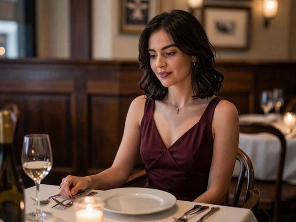 Woman at a luxury Nashville steakhouse for a sugar daddy date