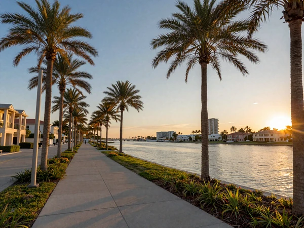 Bayshore Boulevard waterfront promenade in Tampa at sunset for romantic sugar dating walks