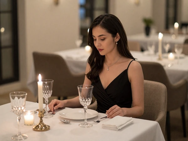Woman at a fine dining table at Victoria and Albert's in Orlando for a sugar daddy date