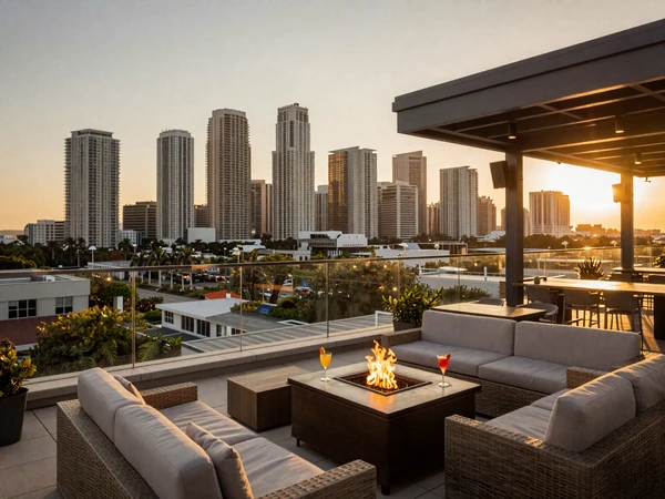 Brickell rooftop bar with Miami skyline views for cougar dating sunset cocktails