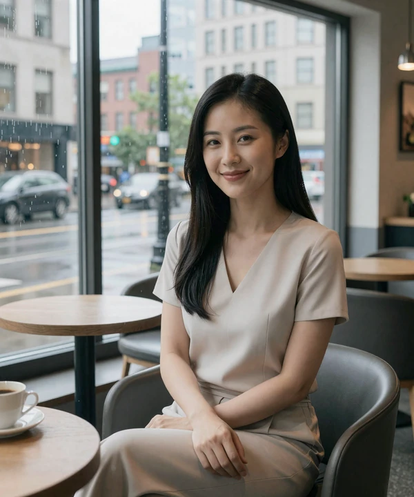 Attractive woman at a Seattle coffee shop on a sugar baby dating site
