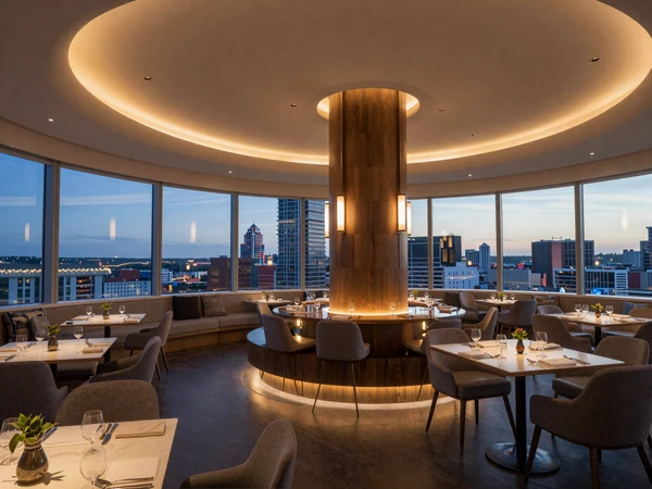 Eagle's Nest revolving rooftop restaurant with Indianapolis skyline views for premium sugar daddy dates